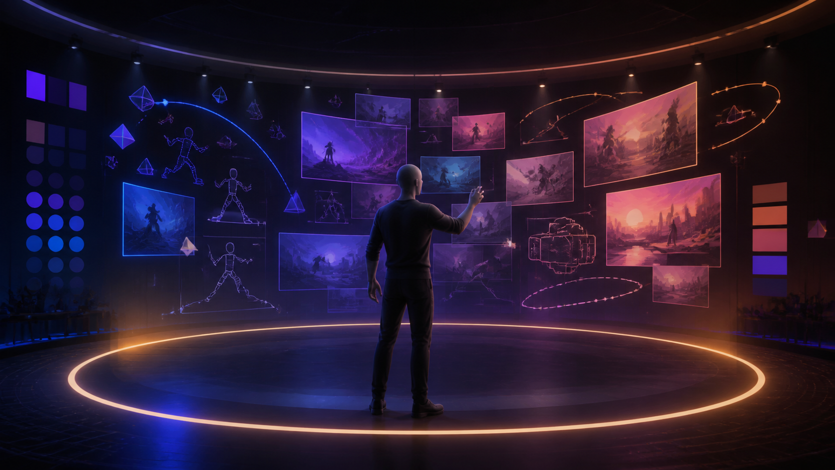 Twórca porządkujący otwarty storyboard w studiu animacji AI