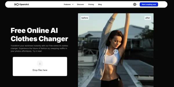Ekran OpenArt Free Online AI Clothes Changer pokazany w materiale źródłowym