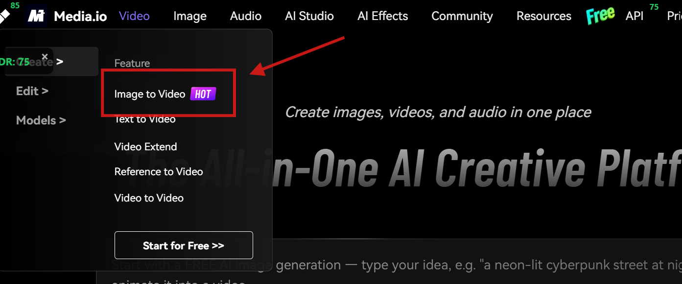 Media.io: funkcja Image to Video